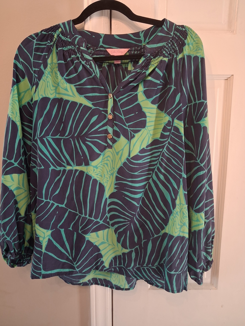 Lilly Pulitzer Navy and Lime Leaf-Print Silk Elsa